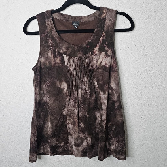 Rafaella Tank Top Womens Small Brown Tie Dye Pleat Front‎ Dark Fairy Grunge Y2K - Picture 1 of 8